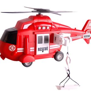 Ελικόπτερο κόκκινο friction διάσωσης, κλίμακας 1:16 μπαταρίας. Φώτα και ήχους που γυρίζει ο έλικας και ανοίγει η πλαϊνή πόρτα και από τον γάντζο ανεβοκατεβαίνει το φορείο