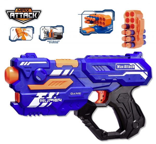 Όπλο (max attack) μήκους 26εκατ. με 12τμχ μαλακές αφρώδεις σφαίρες και θήκη