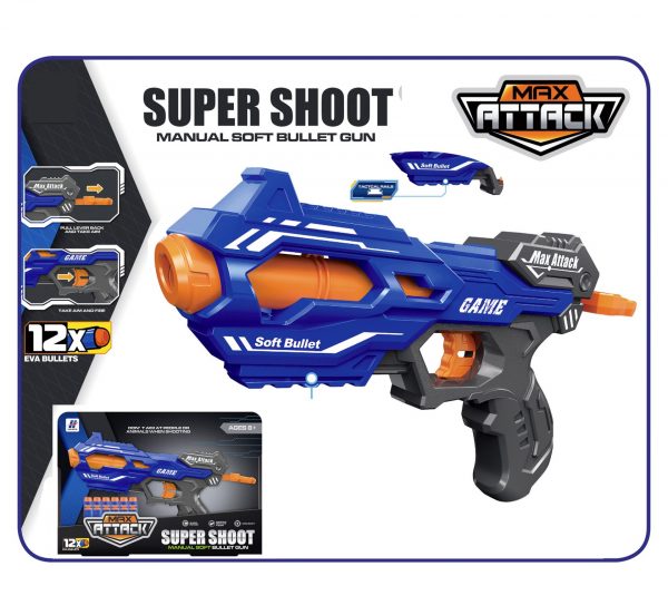 Όπλο (max attack) μήκους 29εκατ. με 12τμχ μαλακές αφρώδεις σφαίρες