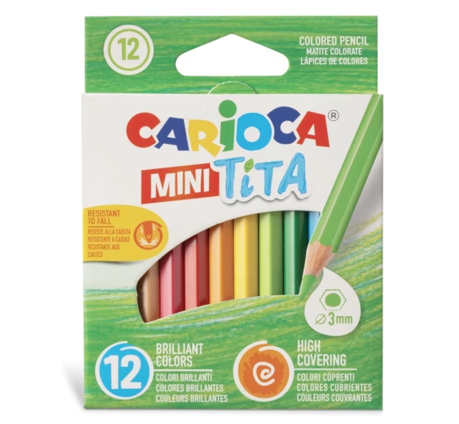 Ξυλομπογιές Carioca 12 χρωμάτων (1/2 κοντές) μήκους 9 εκ. εξάγωνες