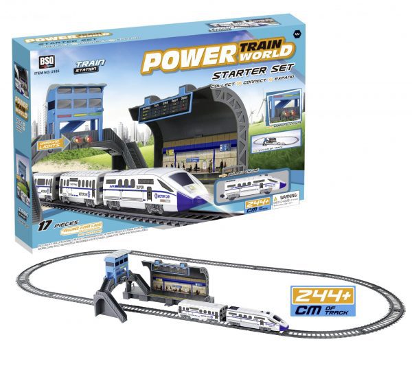 Σετ τρένο power train μπαταρίας με  βαγόνι και γραμμές διαμέτρου 106 Χ 44 εκ. με γέφυρα, σταθμό και φώτα