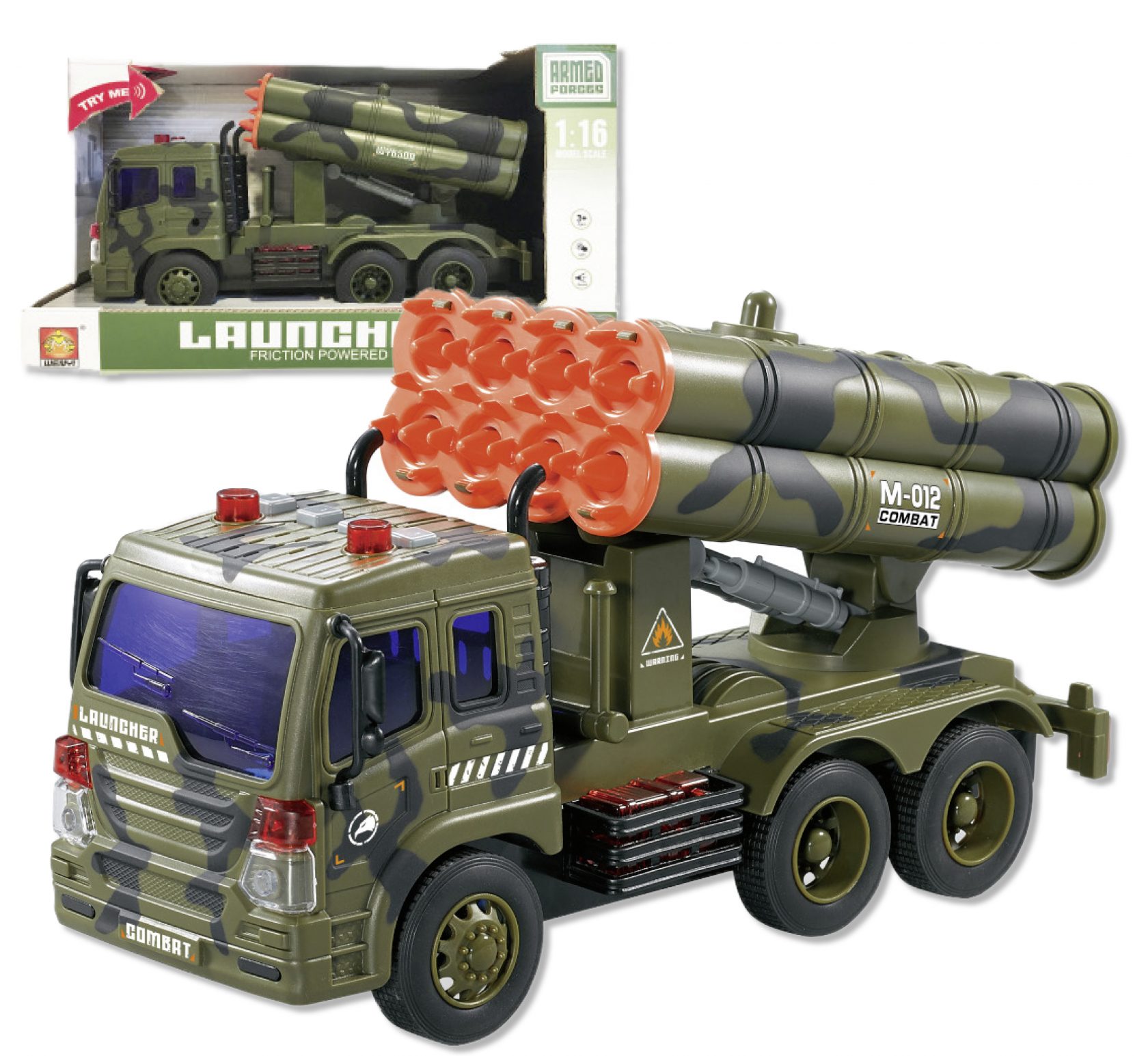 Στρατιωτικό φορτηγό friction μπαταρίας με πυραύλους κλίμακας 1:16