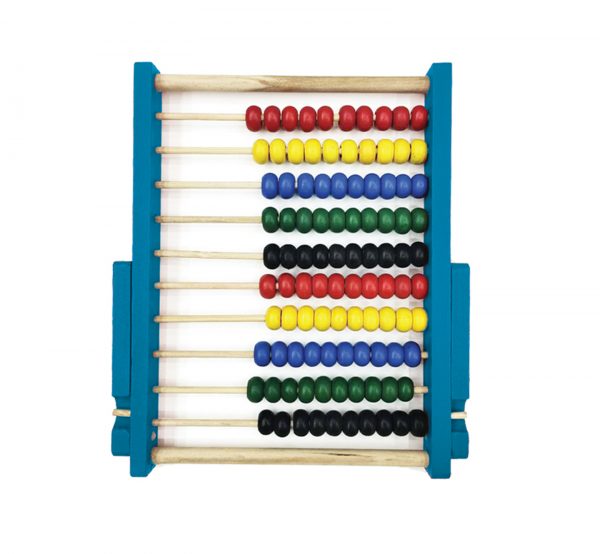 Αριθμητήριο όρθιο με βάση ξύλινο με 10 στήλες από 10 μπίλιες σε 4 διαφορετικά χρώματα