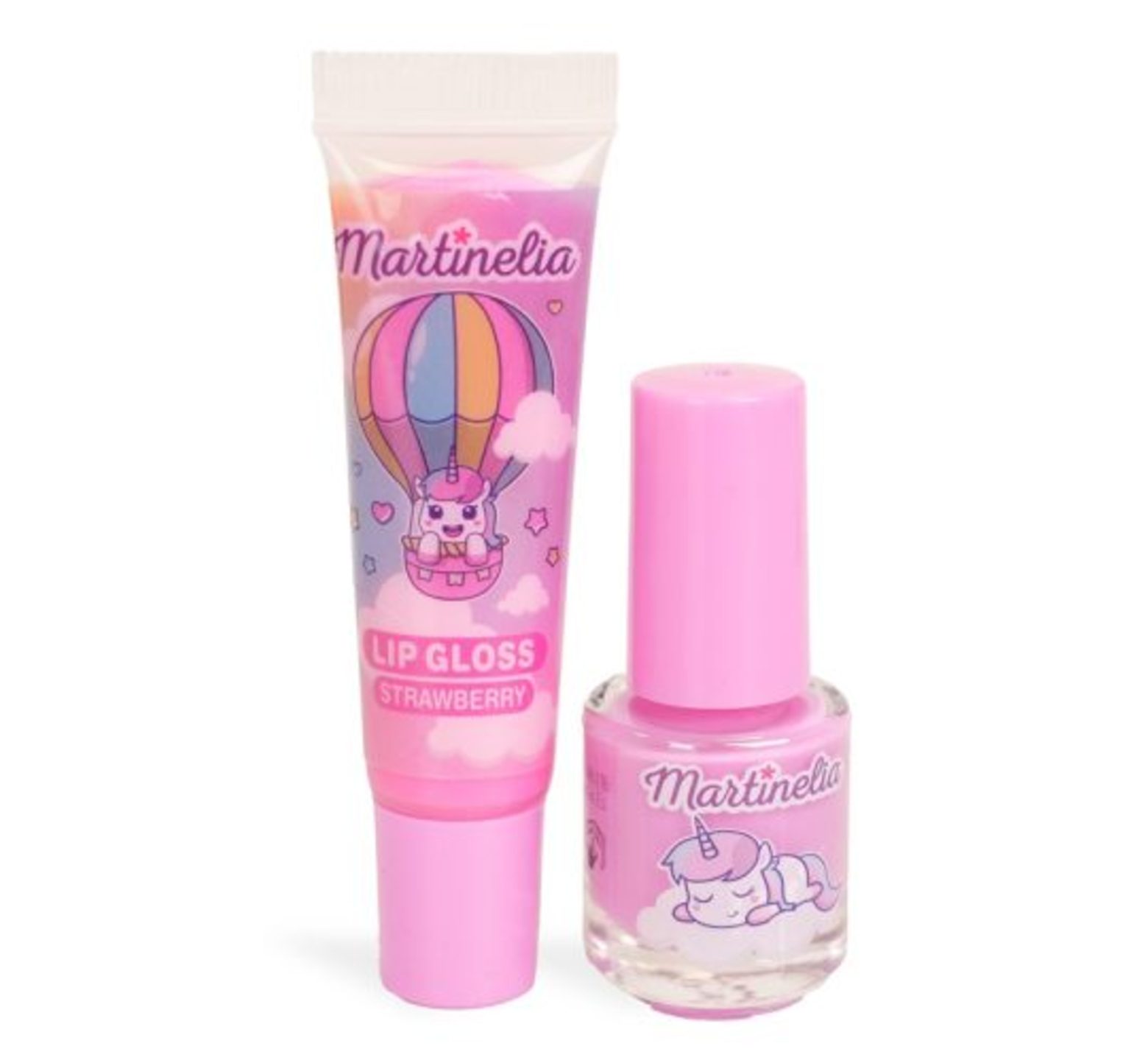 σετ που περιλαμβάνει ένα lip gloss σε υγρή μορφή και ένα ροζ υδατοδιαλυτό βερνίκι