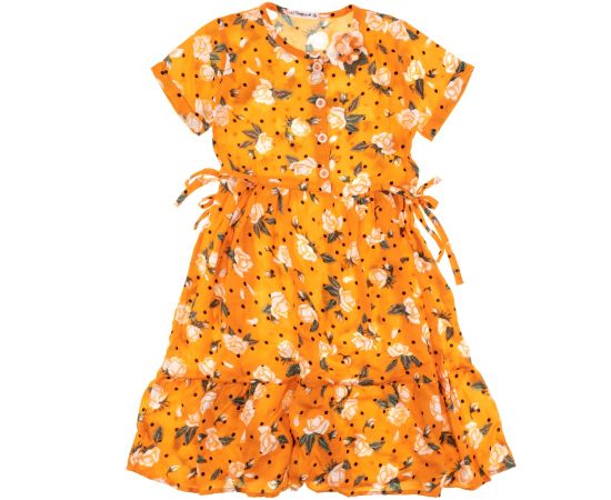 Μακό πορτοκαλί φόρεμα με εμπριμέ λουλούδια από βαμβακερό ύφασμα και άνοιγμα με κουμπιά εμπρός.
