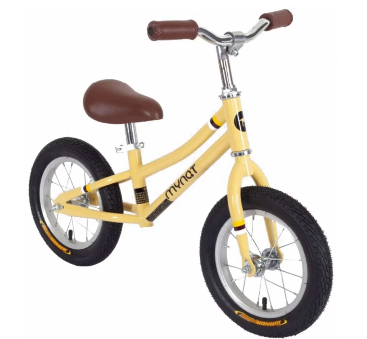 Ποδήλατο ισορροπίας Mynat vintage με δερμάτινη σέλα και χειρολαβές κίτρινο