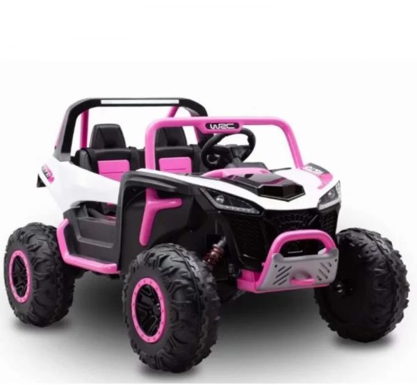 Ηλεκτροκίνητο τζιπ τύπου Buggy 24V διθέσιο, με δερμάτινα καθίσματα και ελαστικά τύπου αυτοκινήτου, σε ροζ χρώμα
