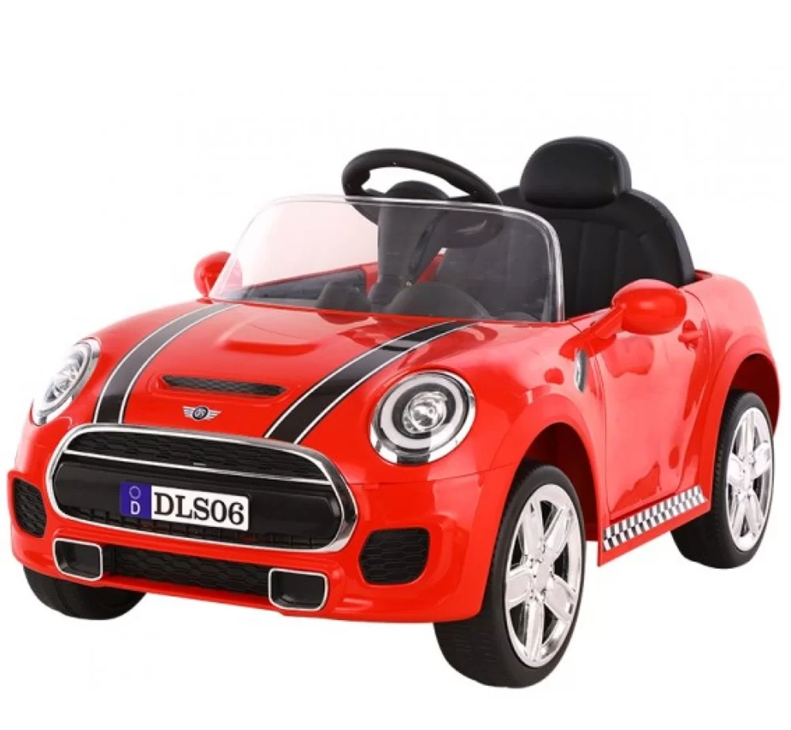 Ηλεκτροκίνητο αυτοκίνητο τύπου Mini Cooper 12V με δερμάτινο κάθισμα και ελαστικά τύπου αυτοκινήτου σε κόκκινο χρώμα