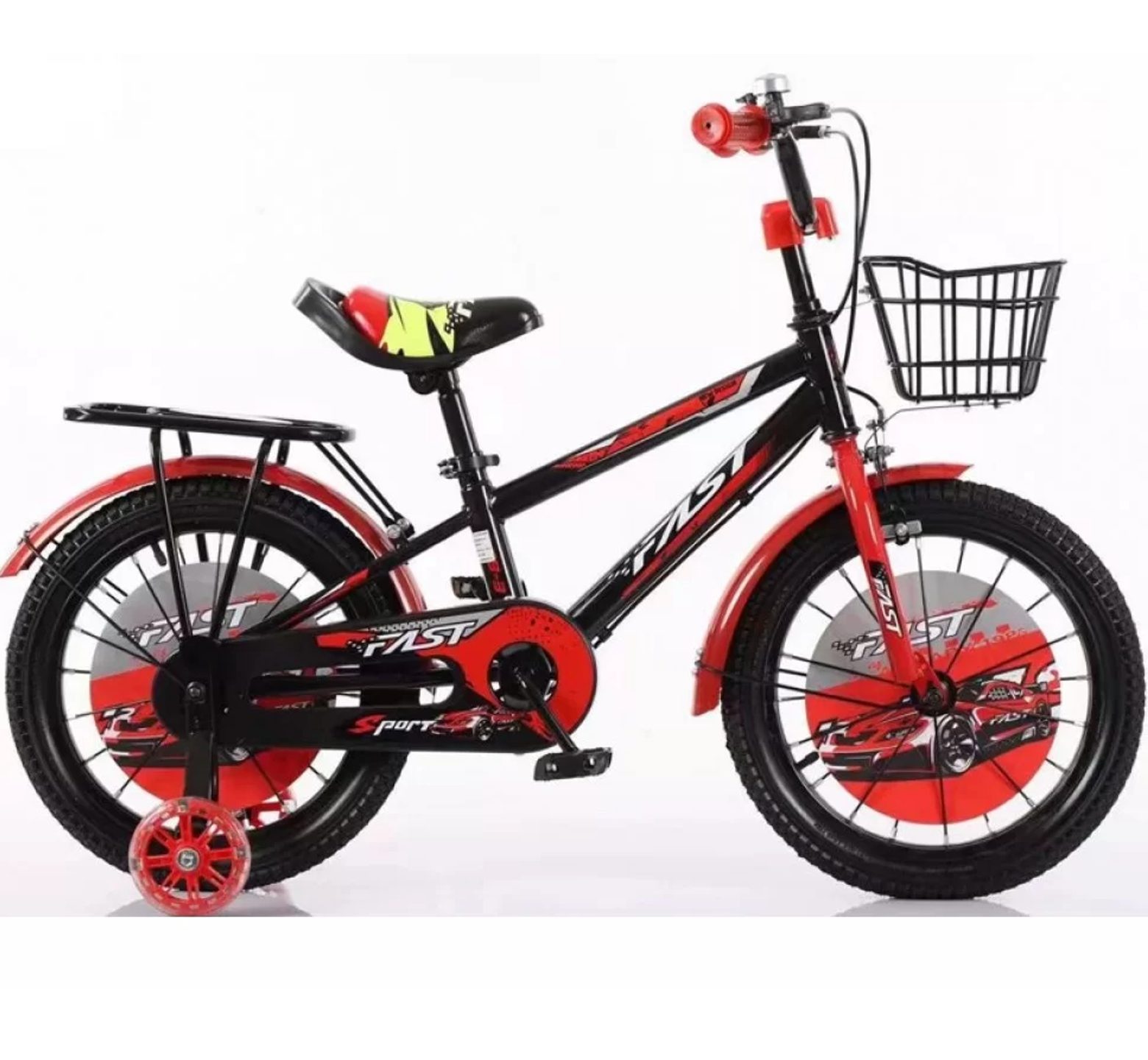 Ποδήλατο Fast Sport 12 - 16 ιντσών με καλάθι και σχάρα σε μαύρο κόκκινο χρώμα
