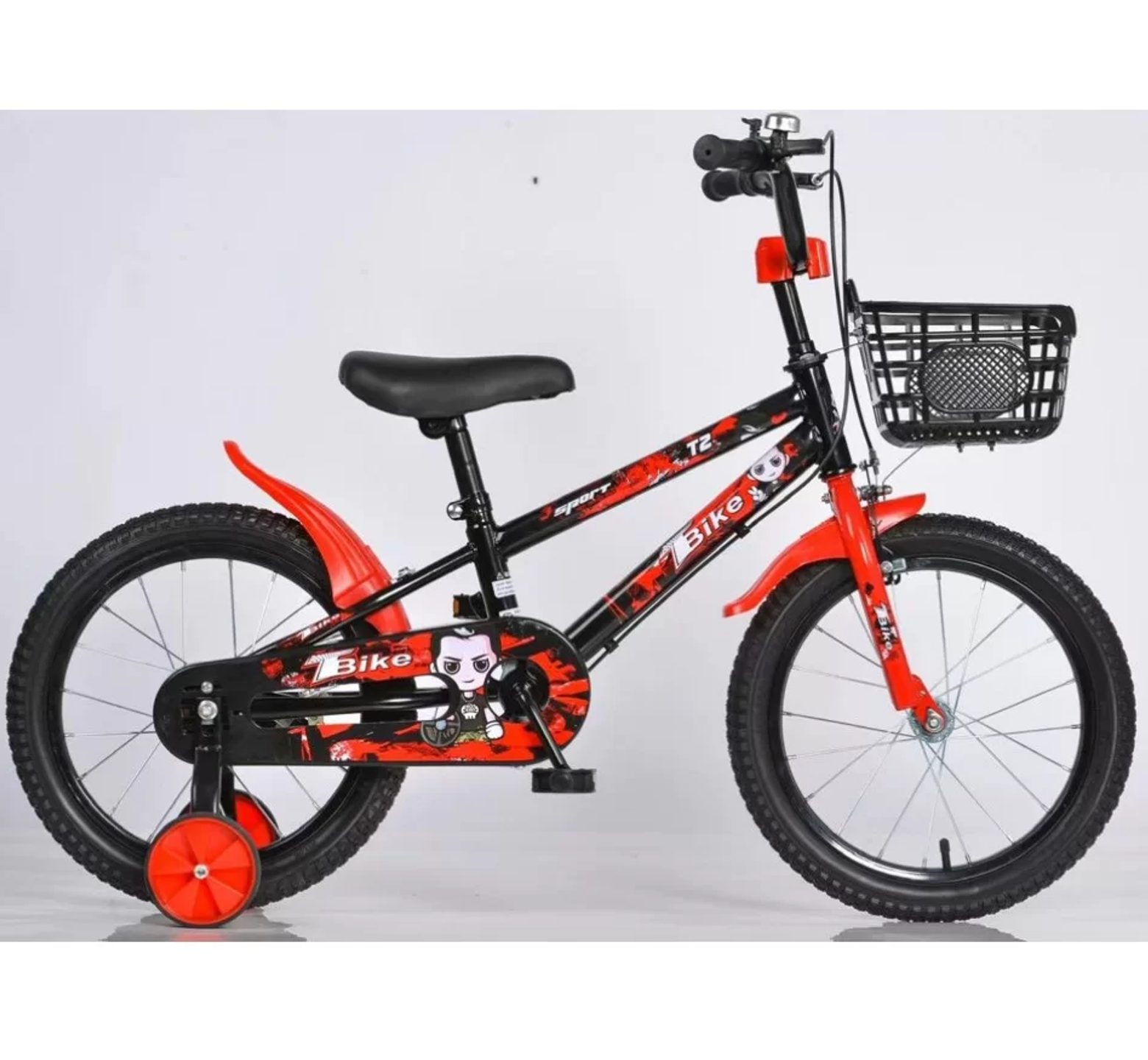Ποδήλατο bmx T2 12 - 16 ιντσών με καλάθι σε μαύρο κόκκινο χρώμα