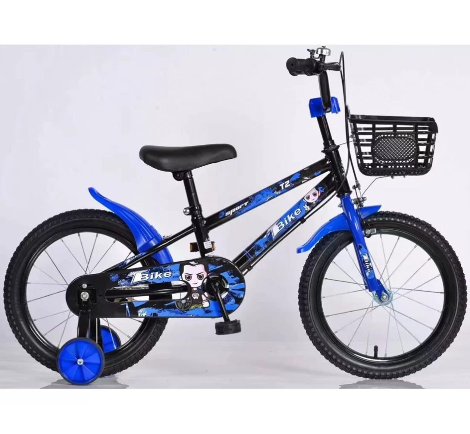 Ποδήλατο bmx T2 12 - 16 ιντσών με καλάθι σε μαύρο μπλε χρώμα