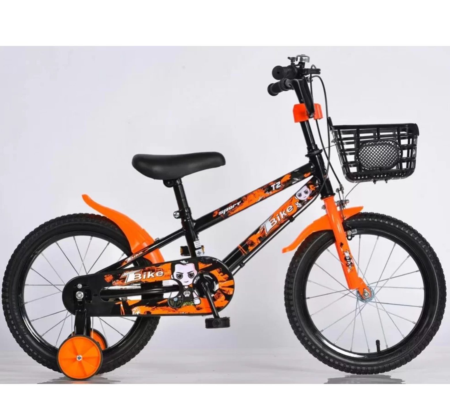 Ποδήλατο bmx T2 12 - 16 ιντσών με καλάθι σε μαύρο πορτοκαλί χρώμα