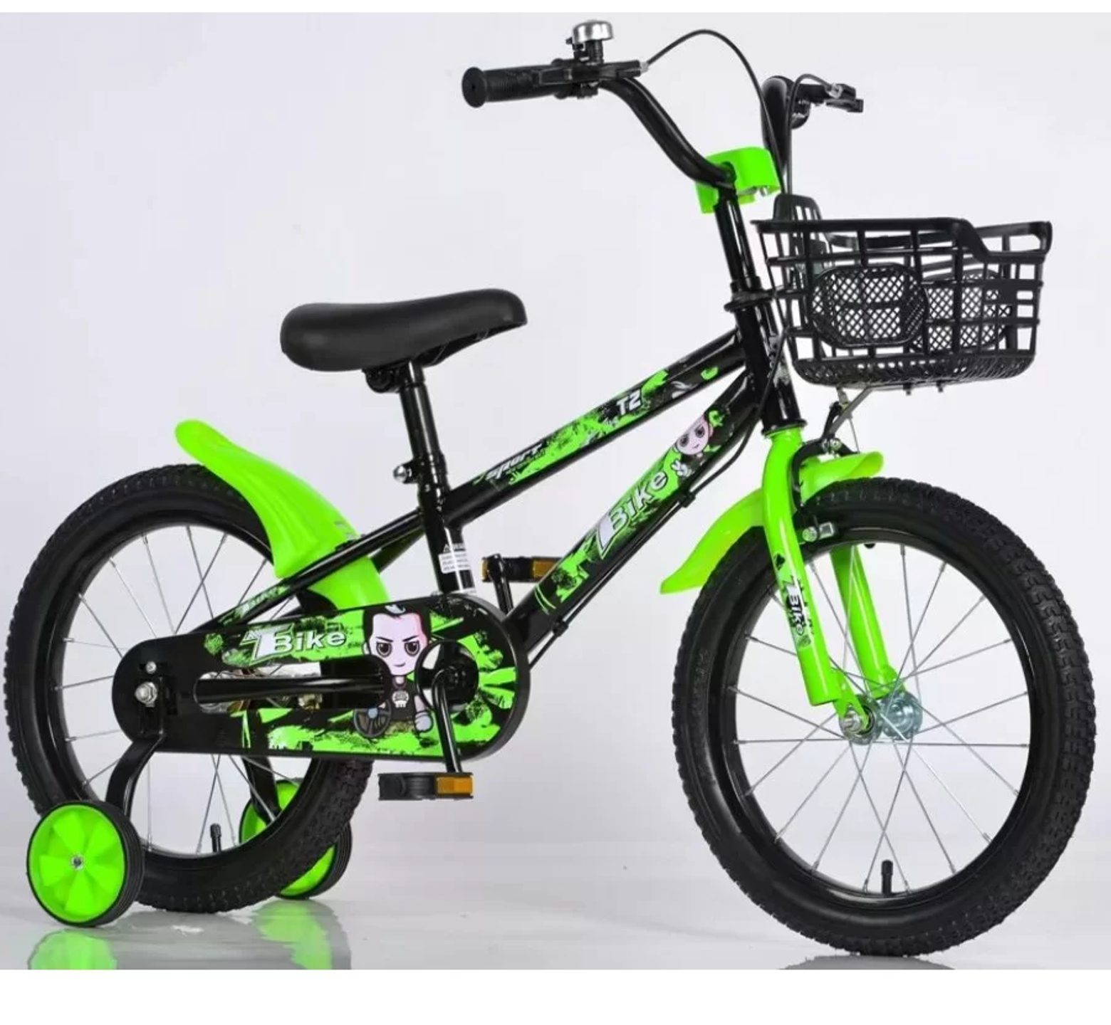 Ποδήλατο bmx T2 12 - 16 ιντσών με καλάθι σε μαύρο πράσινο χρώμα