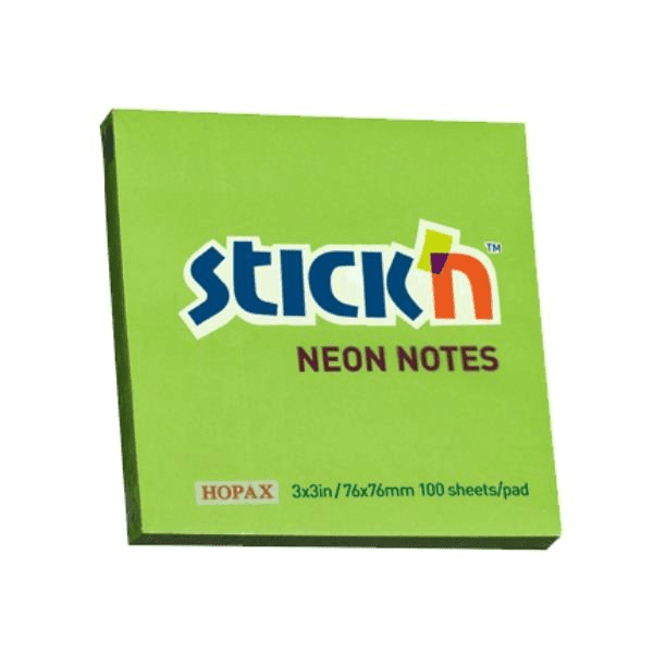 Χαρτάκια πράσινα αυτοκόλλητα stick'n 76 X 76mm 100 φύλλων