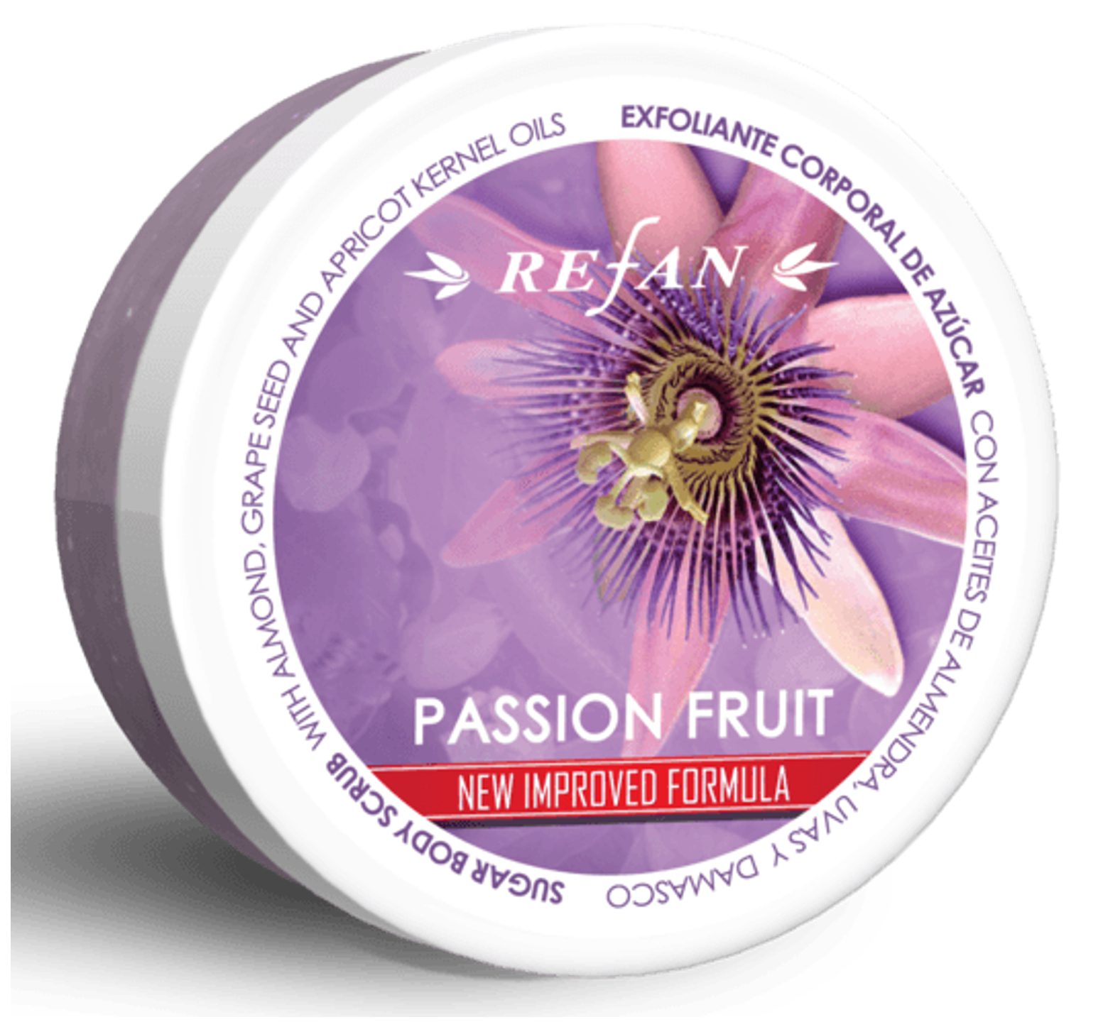 Refan sugar scrub σώματος Passion Fruit απολέπιση, αντιμετώπιση κυτταρίτιδας και χαλάρωσης 240gr