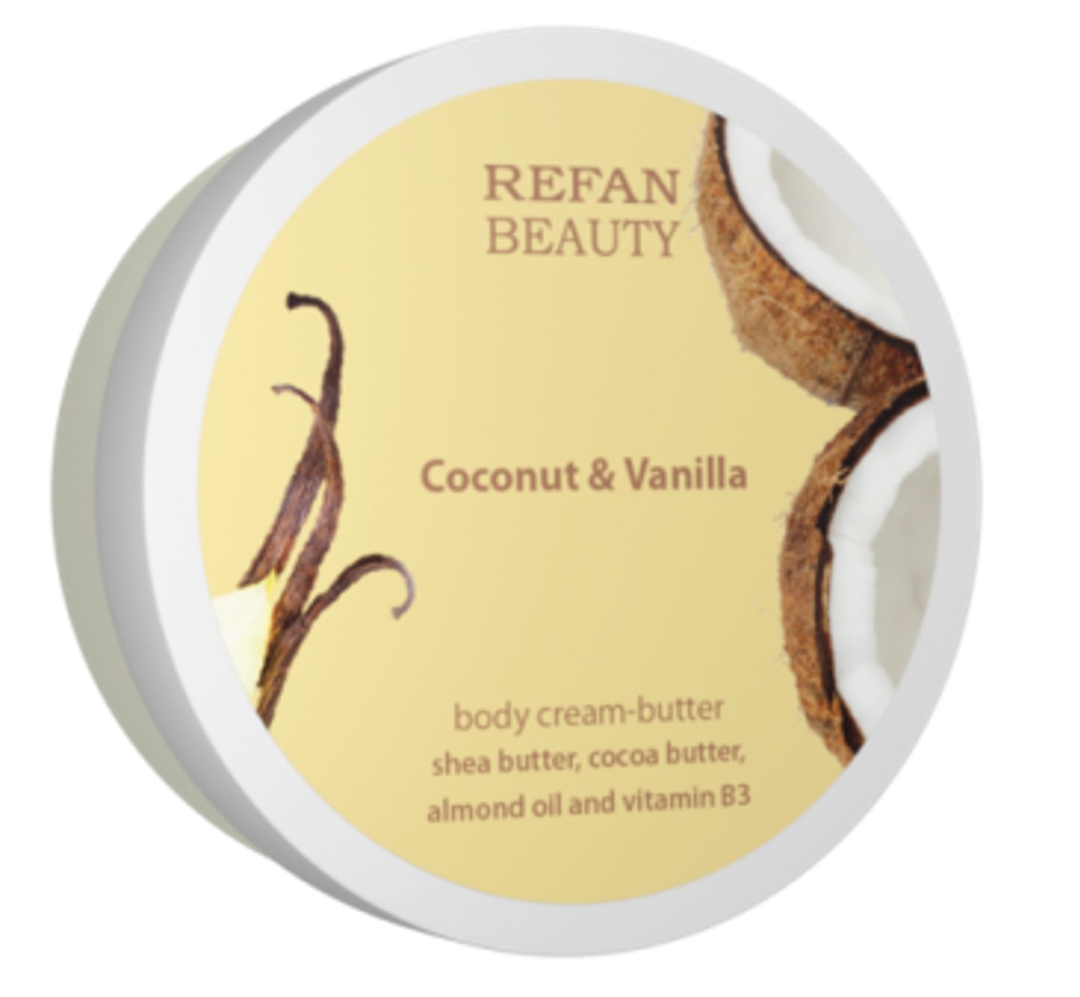 Refan Ενυδατικό Butter Σώματος Coconut & Vanilla, ενυδάτωση, ανάπλαση, μασάζ, άρωμα καρύδα και βανίλια 200ml