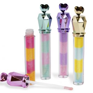 αιδικό lip gloss με πινελάκι σε υπέροχο πολύχρωμο σχέδιο με κορώνα που περιέχει glitter