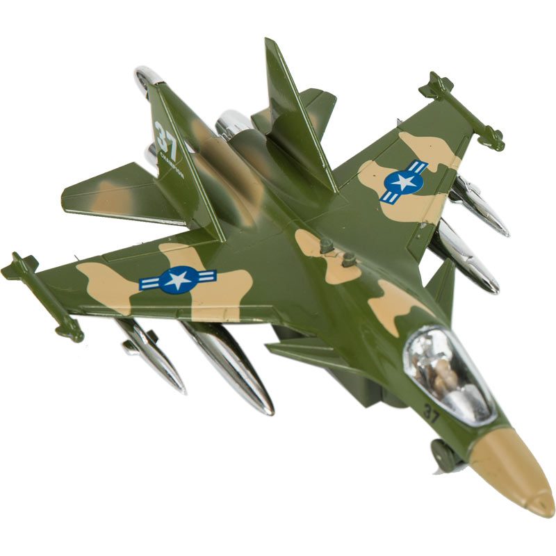 Αεροπλάνο στρατιωτικό μεταλλικό με φώτα, ήχους σε 2 χρώματα πράσινο και χακί με κίνηση pull back.