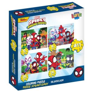 παζλ 4 σε 1 χρωματισμού με τον Spidy και τους φίλους του 2 όψεων κατασκευάζουν το παζλ αγαπημένων ηρώων της Disney από την μία πλευρά από την άλλη το ζωγραφίζουν