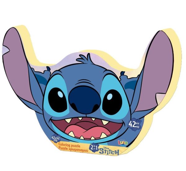 παζλ χρωματισμού Stitch 42 κομματιών μία πλευρά και από την άλλη την ασπρόμαυρη εκδοχή για να τη χρωματίσει όπως θέλει