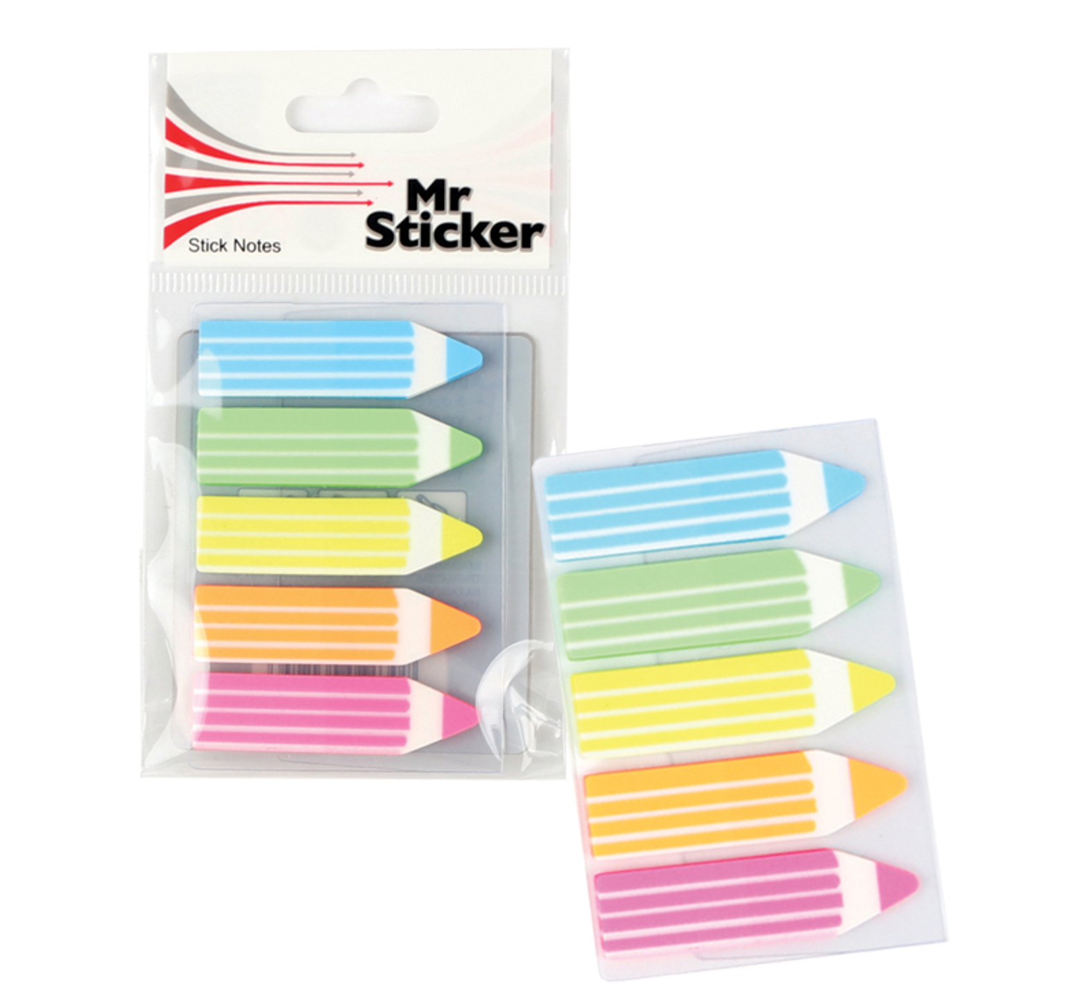 Σελιδοδείκτες πλαστικοί 45 Χ 12mm σε 5 διαφορετικά νέον χρώματα σε σχήμα μολυβιού από 20 φύλλα