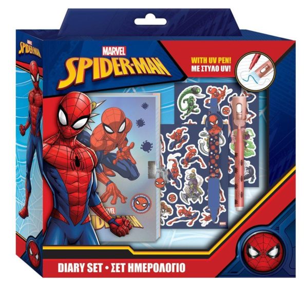 Ημερολόγιο Spiderman με κλειδαριά, μαγικό στυλό UV και 2 σελίδες αυτοκόλλητα