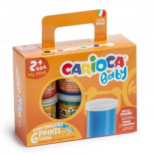 Δακτυλομπογιές Carioca baby 6 λαμπερών χρωμάτων σε μονόχρωμα δοχεία των 80ml