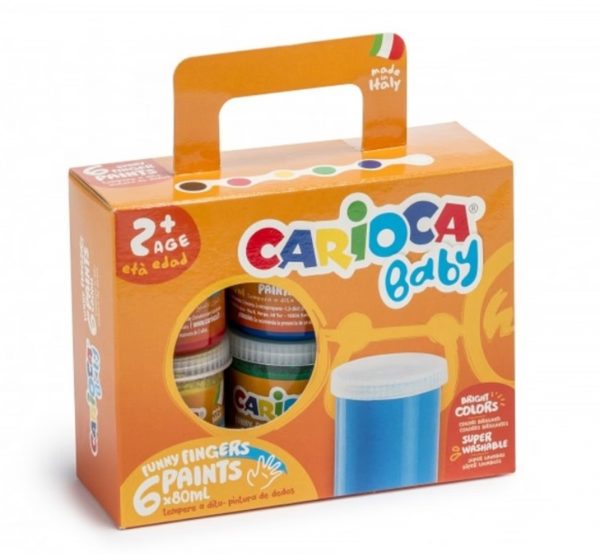 Δακτυλομπογιές Carioca baby 6 λαμπερών χρωμάτων σε μονόχρωμα δοχεία των 80ml