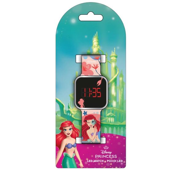 Ρολόι Led Disney με την Πριγκίπισσα Ariel ψηφιακή οθόνη LED που εμφανίζει την ώρα με φωτεινούς αριθμούς με λουρακι σιλικονης
