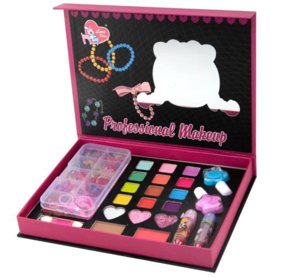 κασετίνα ομορφιάς με καθρεφτη make up σκιές κραγιόν για τα χείλη μανό για τα νύχια και χάντρες για κολιέδες η βραχιόλια δερματολογικά ελεγμένα