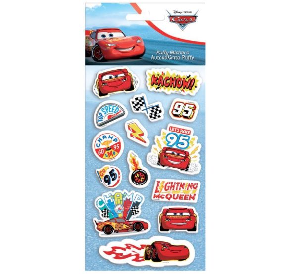 Αυτοκόλλητα puffy (φουσκωτά) με τα Cars διαστάσεων φύλλου 10Χ22 εκ