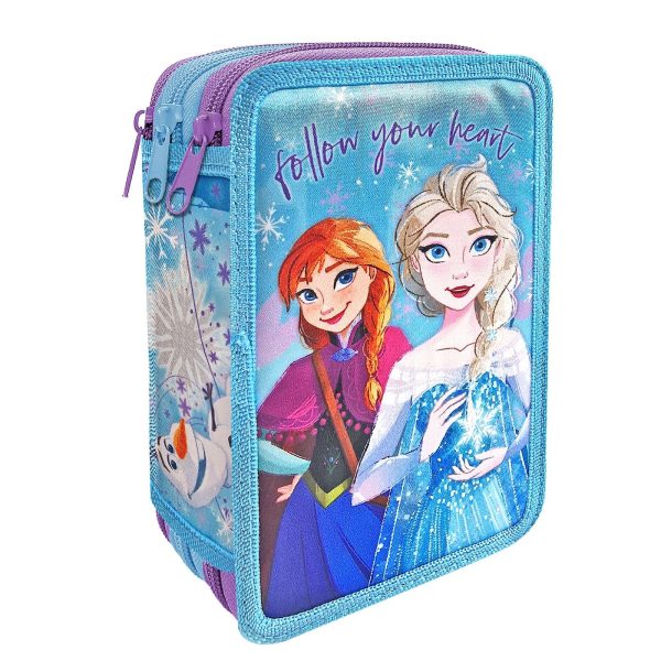 Κασετίνα με την Anna & Elsa από το Frozen με 3 φερμουάρ γεμάτη