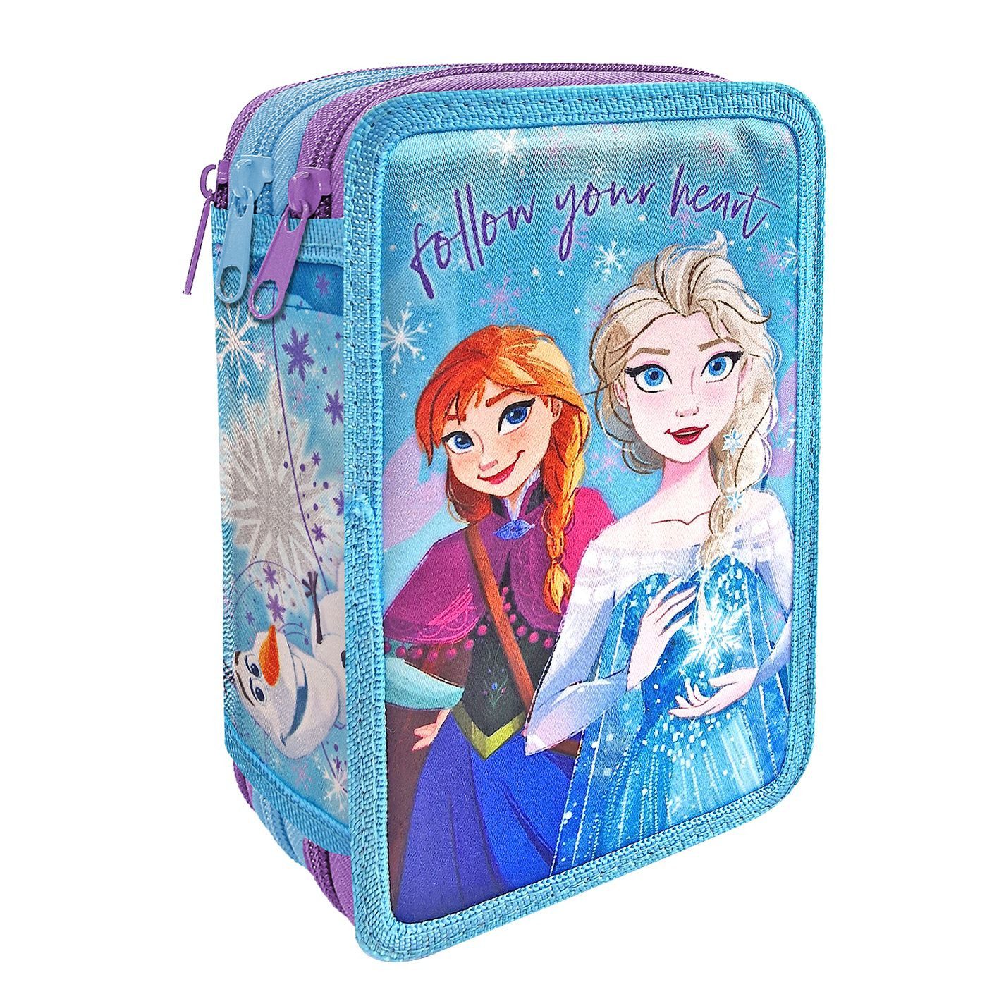 Κασετίνα με την Anna & Elsa από το Frozen με 3 φερμουάρ γεμάτη